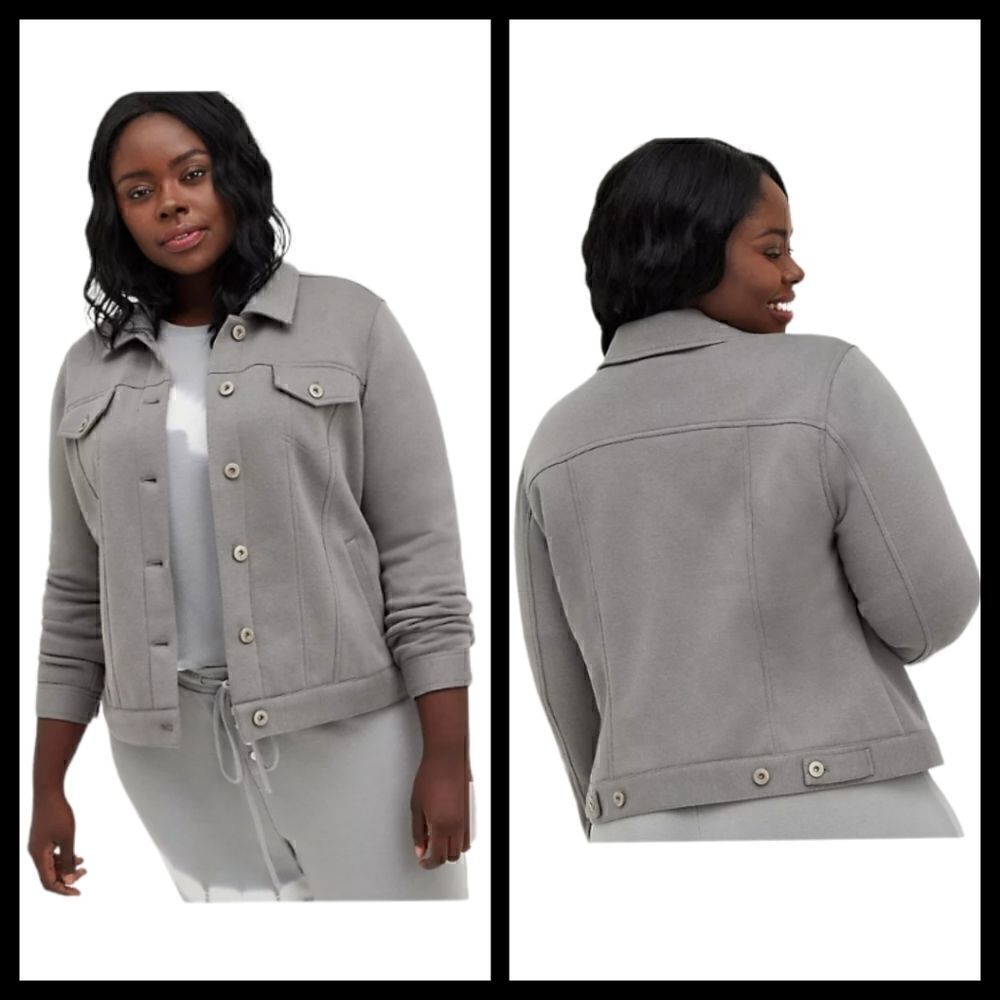 6X 30W Torrid Trucker Shacket Fleece Grey Button Up Moto Layering Grunge 90s lon